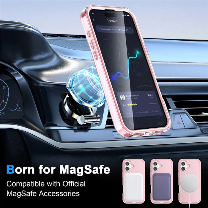 For iPhone 17 Magnetic Case Kickstand Frosted TPU + PC Phone Cover with PET Screen Protector - Pink - 2