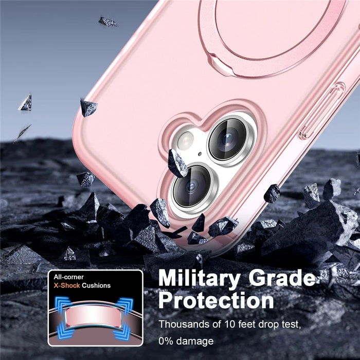For iPhone 17 Magnetic Case Kickstand Frosted TPU + PC Phone Cover with PET Screen Protector - Pink - 3