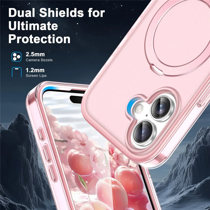 For iPhone 17 Magnetic Case Kickstand Frosted TPU + PC Phone Cover with PET Screen Protector - Pink - 5