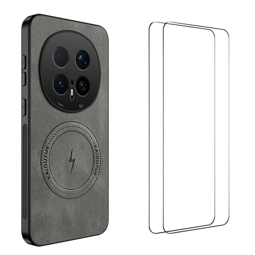 WANLONFENG For Honor Magic8 Pro 5G Magnetic Case  SD Series PC TPU Phone Cover with 2Pcs Screen Film - Grey - 1