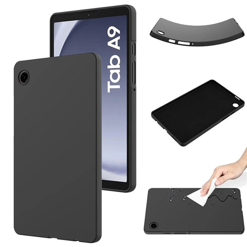 For Samsung Galaxy Tab A9 Case Liquid Silicone Anti-Scratch Tablet Cover - Black - 1