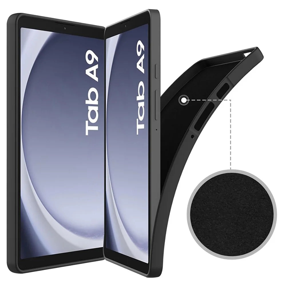 For Samsung Galaxy Tab A9 Case Liquid Silicone Anti-Scratch Tablet Cover - Black - 7