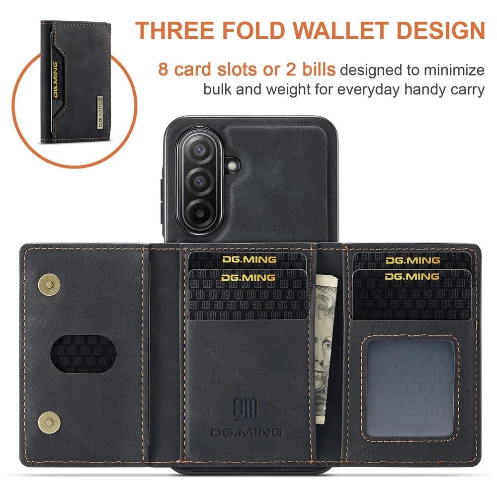 DG.MING M2 Series for Samsung Galaxy A18 5G / A18 4G / A17 5G / A17 4G Case PU + PC + TPU Phone Cover Detachable Wallet - Black - 6