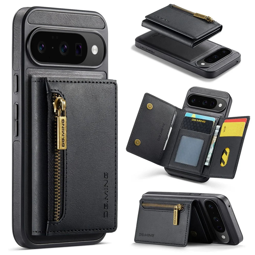 DG.MING M5 Series For Google Pixel 10  /  10 Pro Case Detachable Magnetic Leather Phone Cover with Card Slots - Black - 1
