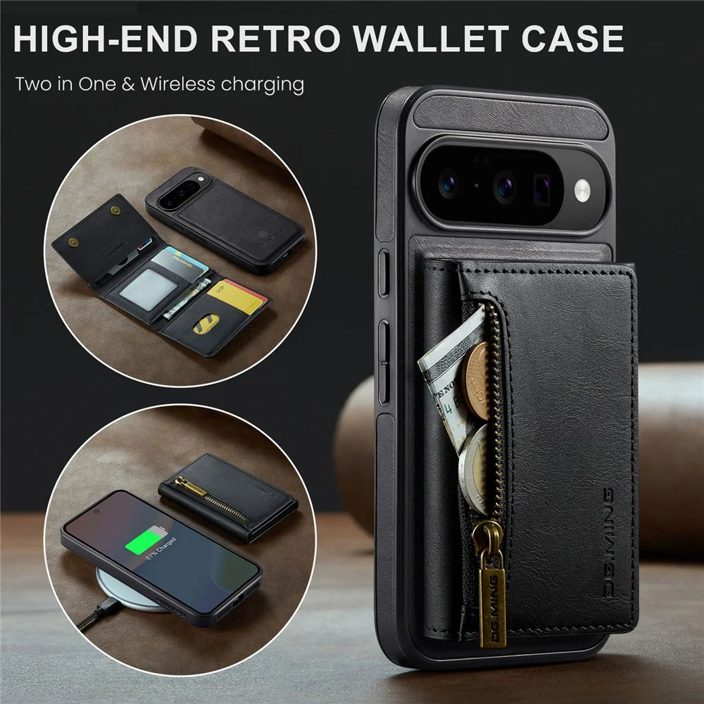 DG.MING M5 Series For Google Pixel 10  /  10 Pro Case Detachable Magnetic Leather Phone Cover with Card Slots - Black - 5