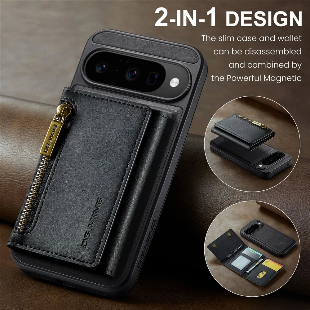 DG.MING M5 Series For Google Pixel 10  /  10 Pro Case Detachable Magnetic Leather Phone Cover with Card Slots - Black - 6