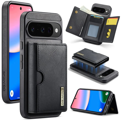 DG.MING M6 Series For Google Pixel 10  /  10 Pro Case Magnetic Wallet PU + PC + TPU Phone Cover - Black - 1