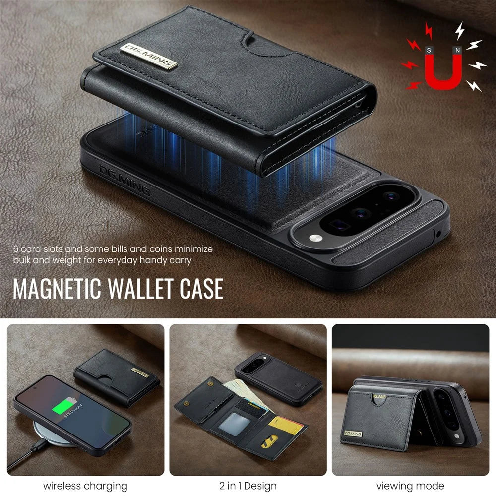 DG.MING M6 Series For Google Pixel 10  /  10 Pro Case Magnetic Wallet PU + PC + TPU Phone Cover - Black - 6