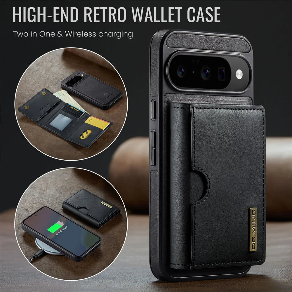 DG.MING M6 Series For Google Pixel 10  /  10 Pro Case Magnetic Wallet PU + PC + TPU Phone Cover - Black - 7