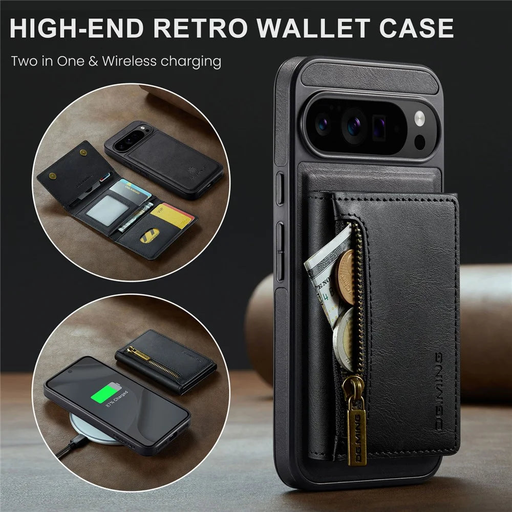 DG.MING M5 Series For Google Pixel 10 Pro XL Case Detachable Magnetic Leather Phone Cover with Card Slots - Black - 5