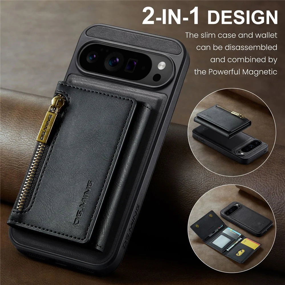 DG.MING M5 Series For Google Pixel 10 Pro XL Case Detachable Magnetic Leather Phone Cover with Card Slots - Black - 6