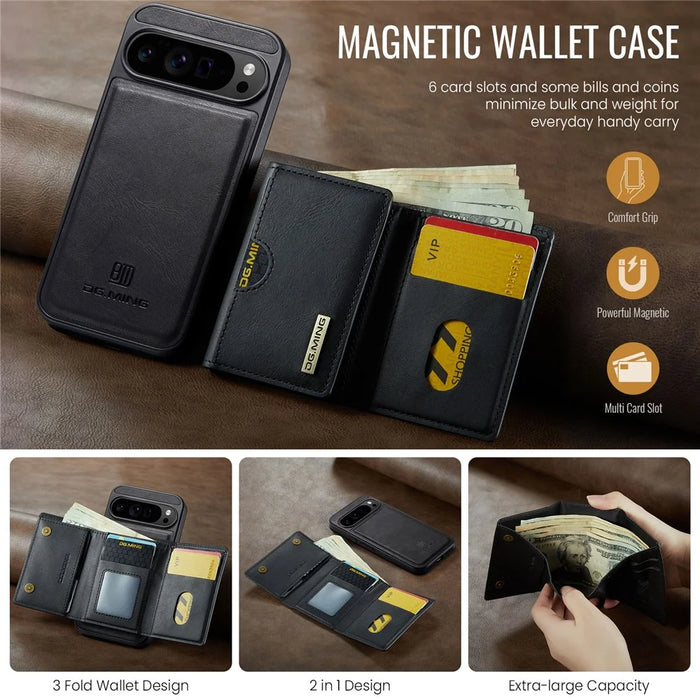 DG.MING M6 Series For Google Pixel 10 Pro XL Case Magnetic Wallet PU + PC + TPU Phone Cover - Black - 5