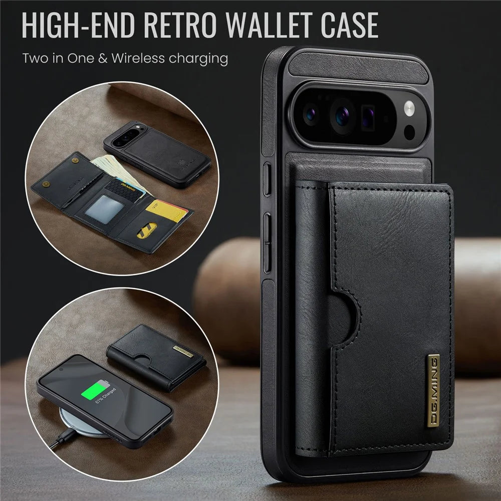 DG.MING M6 Series For Google Pixel 10 Pro XL Case Magnetic Wallet PU + PC + TPU Phone Cover - Black - 7