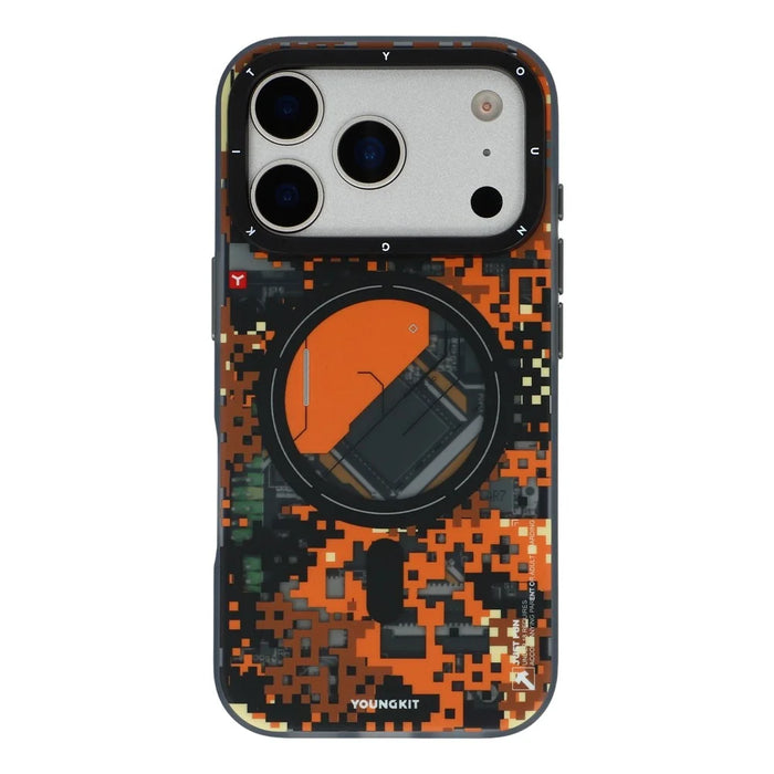 YOUNGKIT For iPhone 17 Pro Max Magnetic Case Pixel Camouflage 2.0 Shockproof TPU PC Phone Back Cover - Orange - 3
