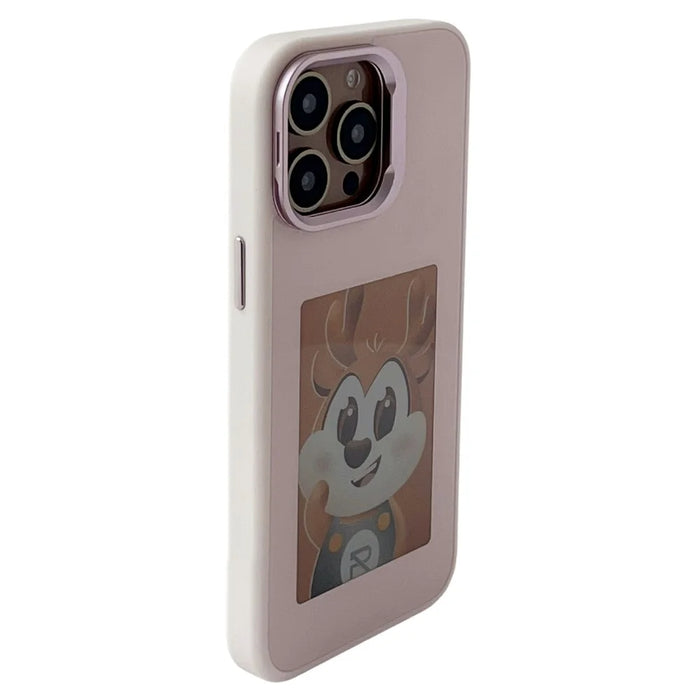 For iPhone 16 Pro Max Smart E-Ink Magnetic Case Lens Kickstand 4 Color HD 4 inch Display NFC DIY Customized Screen - Pink - 1