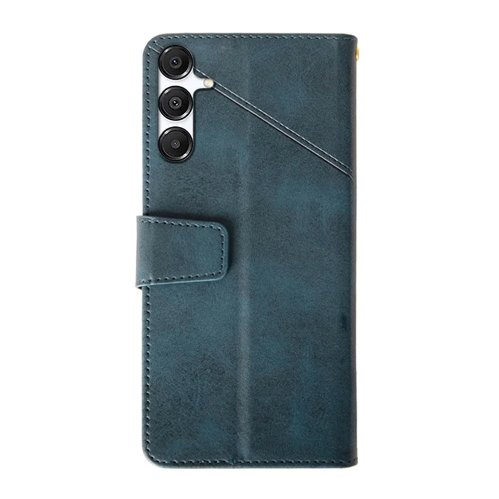 IDEWEI For Samsung Galaxy S25 FE Case Leather Wallet Phone Cover Stand Calf Texture - Blue - 5