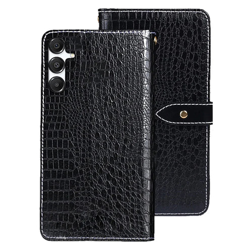 IDEWEI For Samsung Galaxy S25 FE Case Crocodile Texture PU Leather Flip Phone Cover - Black - 1