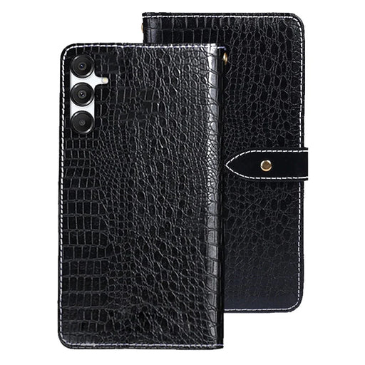 IDEWEI For Samsung Galaxy S25 FE Case Crocodile Texture PU Leather Flip Phone Cover - Black - 1