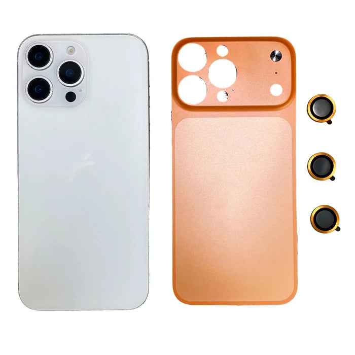 For iPhone 16 Pro Max Metal Case Transfer to 17 Pro Max Phone Cover with Camera Lens Protector - Orange - 1