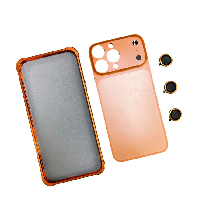 For iPhone 16 Pro Max Metal Case Transfer to 17 Pro Max Phone Cover with Camera Lens Protector - Orange - 2