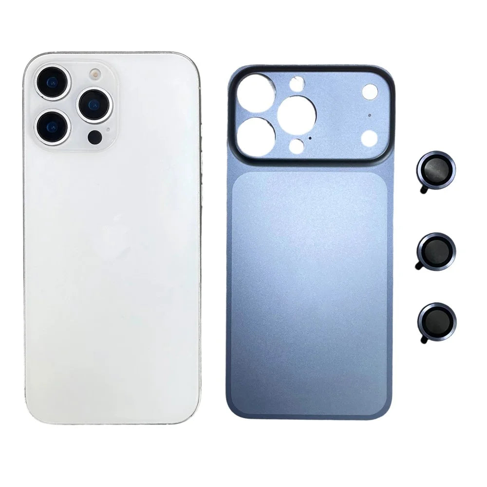 For iPhone 15 Pro Max Metal Case Transfer to 17 Pro Max Phone Cover with Camera Lens Protector - Blue - 1