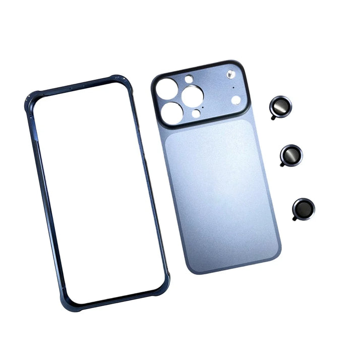 For iPhone 15 Pro Max Metal Case Transfer to 17 Pro Max Phone Cover with Camera Lens Protector - Blue - 2