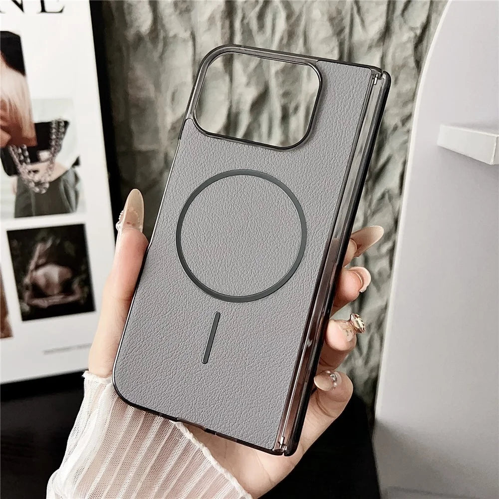 For Google Pixel 10 Pro Fold Phone Magnetic Case Leather + PC Protective Cover - Grey - 1