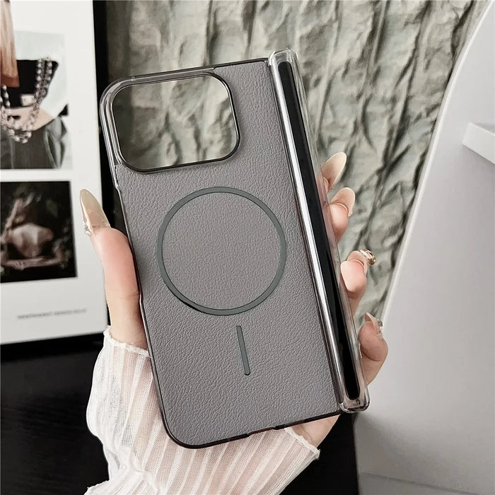 For Google Pixel 10 Pro Fold Phone Magnetic Case Leather + PC Protective Cover - Grey - 2