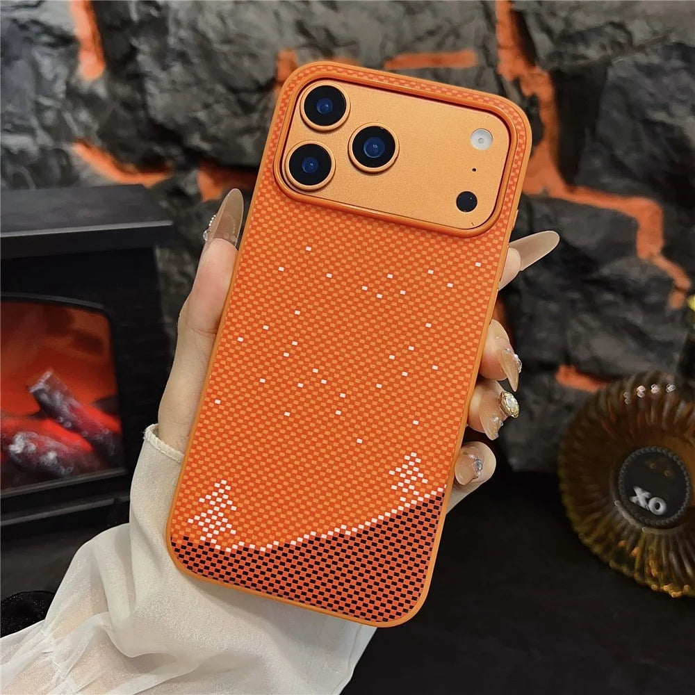 For iPhone 17 Pro Max Magnetic Case Orange Synthetic Fiber + PC Phone Back Cover - Winter Snow - 1