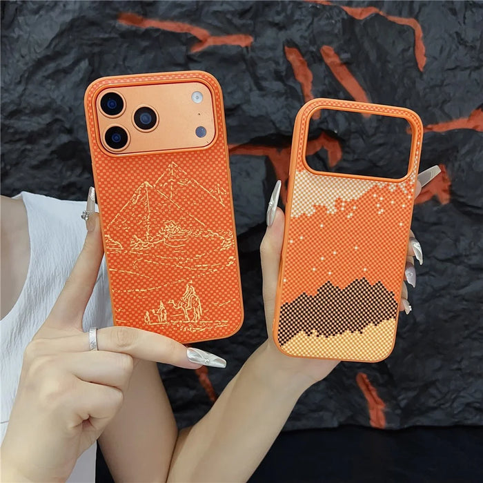 For iPhone 17 Pro Max Magnetic Case Orange Synthetic Fiber + PC Phone Back Cover - Winter Snow - 2