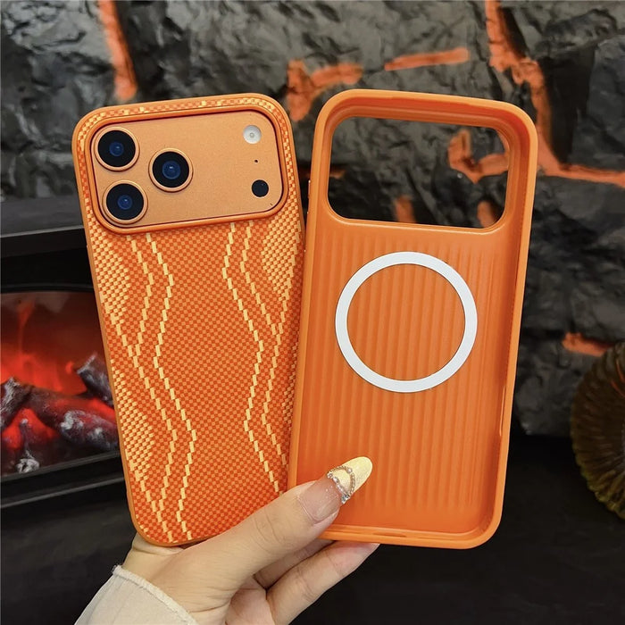 For iPhone 17 Pro Max Magnetic Case Orange Synthetic Fiber + PC Phone Back Cover - Winter Snow - 4