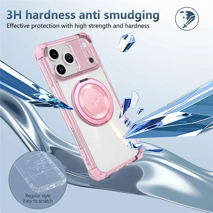 For iPhone 17 Pro Max Case Compatible with MagSafe Rotating Kickstand PC + TPU Back Cover - Transparent Pink - 5