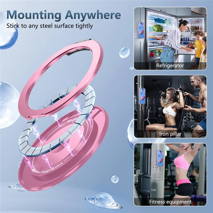 For iPhone 17 Pro Max Case Compatible with MagSafe Rotating Kickstand PC + TPU Back Cover - Transparent Pink - 6