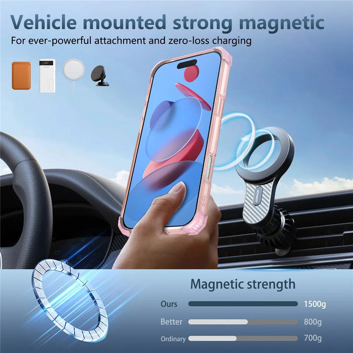 For iPhone 17 Pro Max Case Compatible with MagSafe Rotating Kickstand PC + TPU Back Cover - Transparent Pink - 7