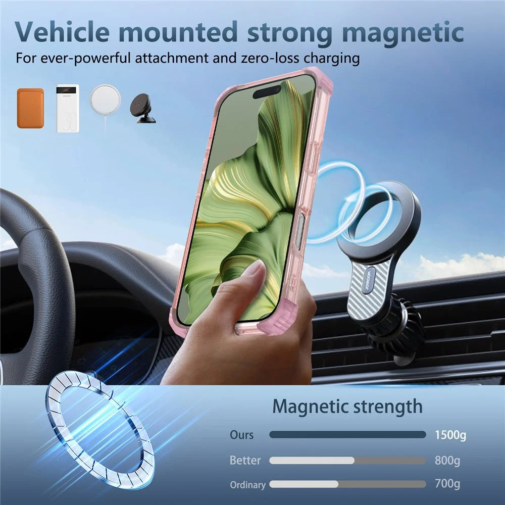 For iPhone 17 Pro Case Compatible with MagSafe Rotating Kickstand PC + TPU Back Cover - Transparent Pink - 7