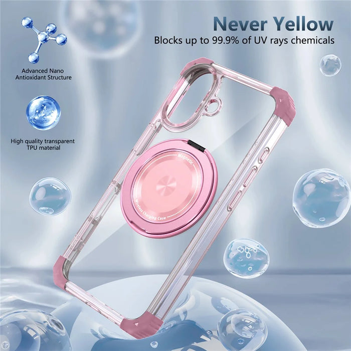 For iPhone 17 Case Compatible with MagSafe Rotating Kickstand PC + TPU Back Cover - Transparent Pink - 4