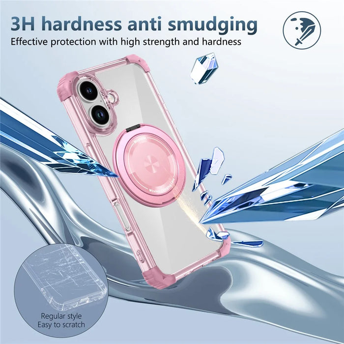 For iPhone 17 Case Compatible with MagSafe Rotating Kickstand PC + TPU Back Cover - Transparent Pink - 6