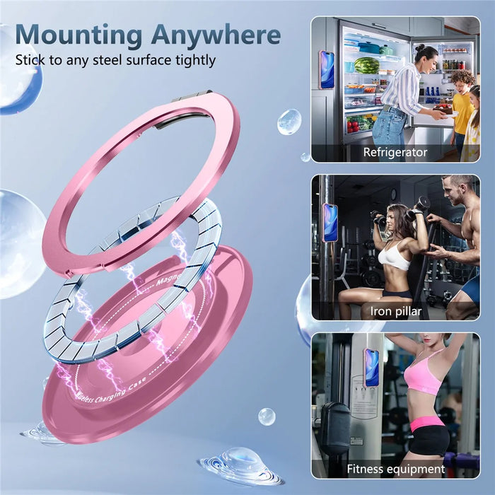 For iPhone 17 Case Compatible with MagSafe Rotating Kickstand PC + TPU Back Cover - Transparent Pink - 7