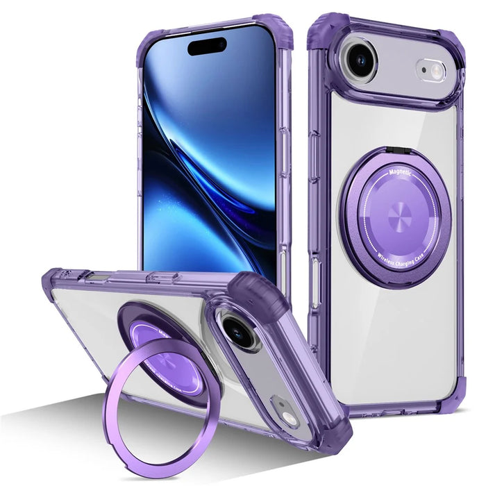 For iPhone Air Case Compatible with MagSafe Rotating Kickstand PC + TPU Back Cover - Transparent Purple - 1
