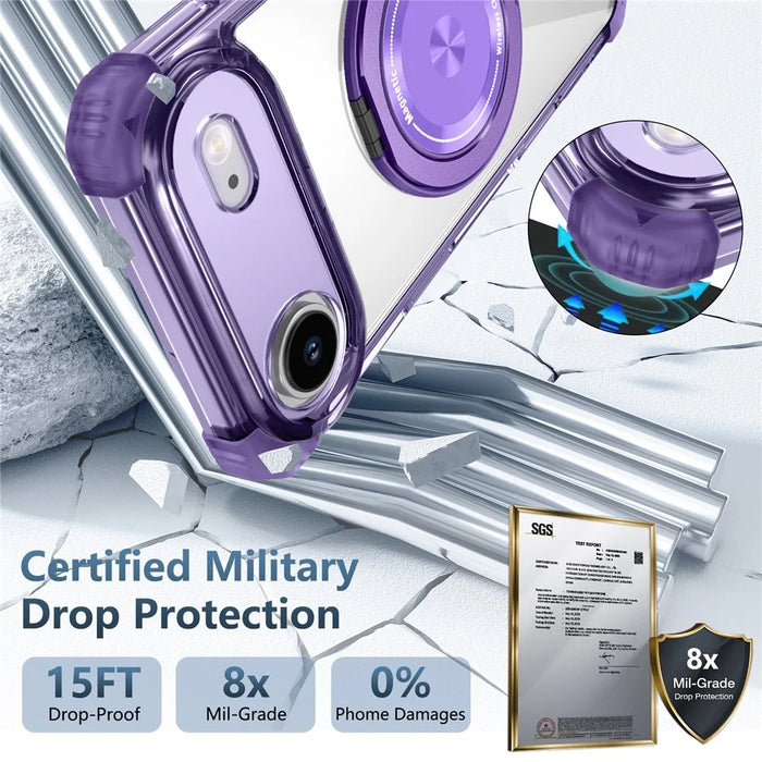 For iPhone Air Case Compatible with MagSafe Rotating Kickstand PC + TPU Back Cover - Transparent Purple - 2
