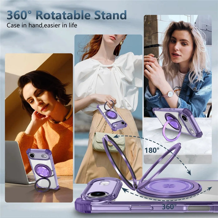 For iPhone Air Case Compatible with MagSafe Rotating Kickstand PC + TPU Back Cover - Transparent Purple - 4