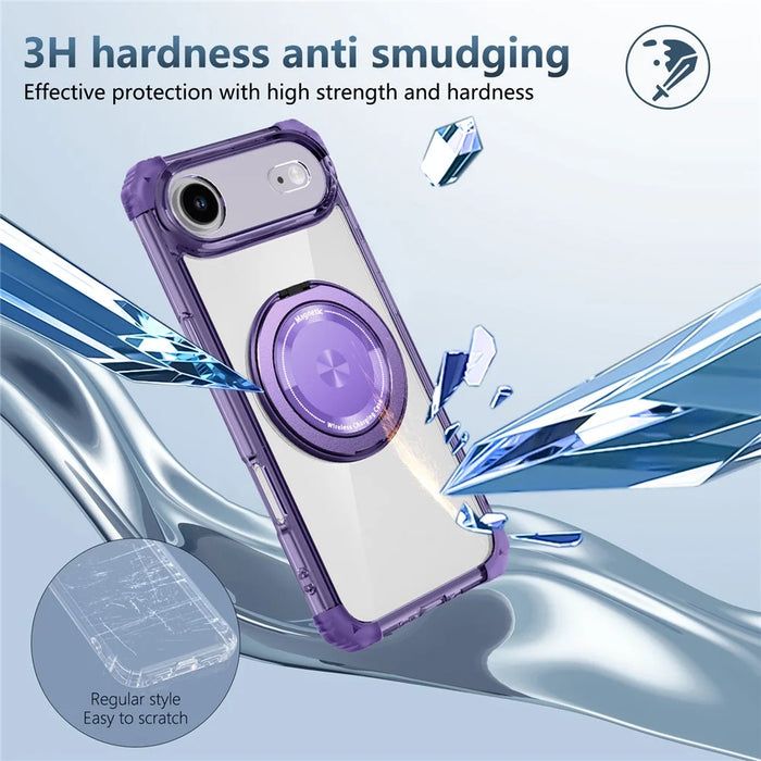For iPhone Air Case Compatible with MagSafe Rotating Kickstand PC + TPU Back Cover - Transparent Purple - 5