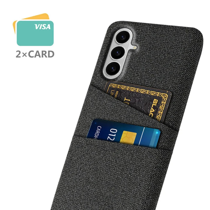 For Samsung Galaxy S26 Case Cloth + Hard PC Phone Cover with Dual Card Slots - Black - 2