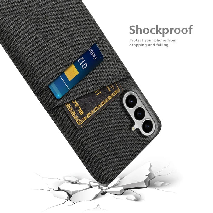 For Samsung Galaxy S26 Case Cloth + Hard PC Phone Cover with Dual Card Slots - Black - 4