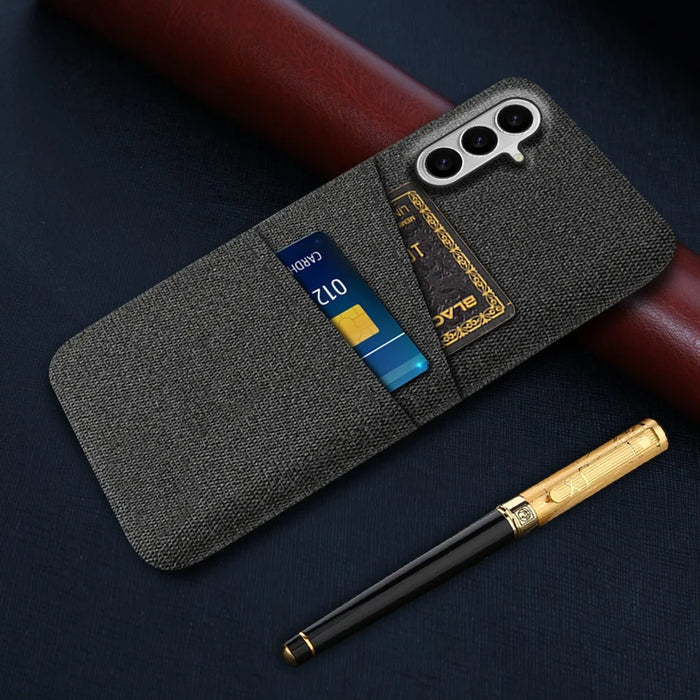 For Samsung Galaxy S26 Case Cloth + Hard PC Phone Cover with Dual Card Slots - Black - 5