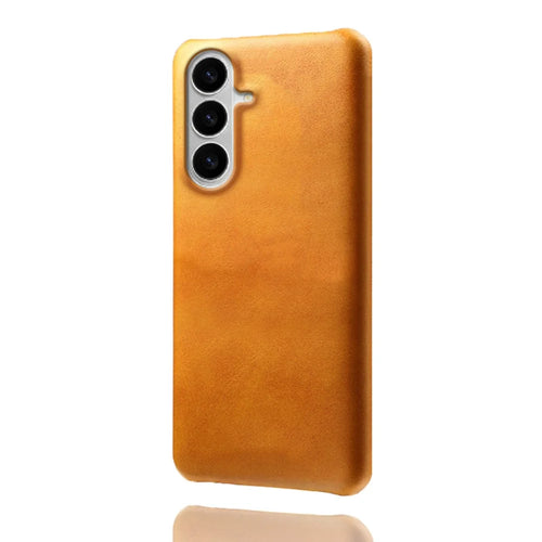For Samsung Galaxy S26 Case Calf Texture PU Leather Hard PC Protective Phone Cover - Orange - 1