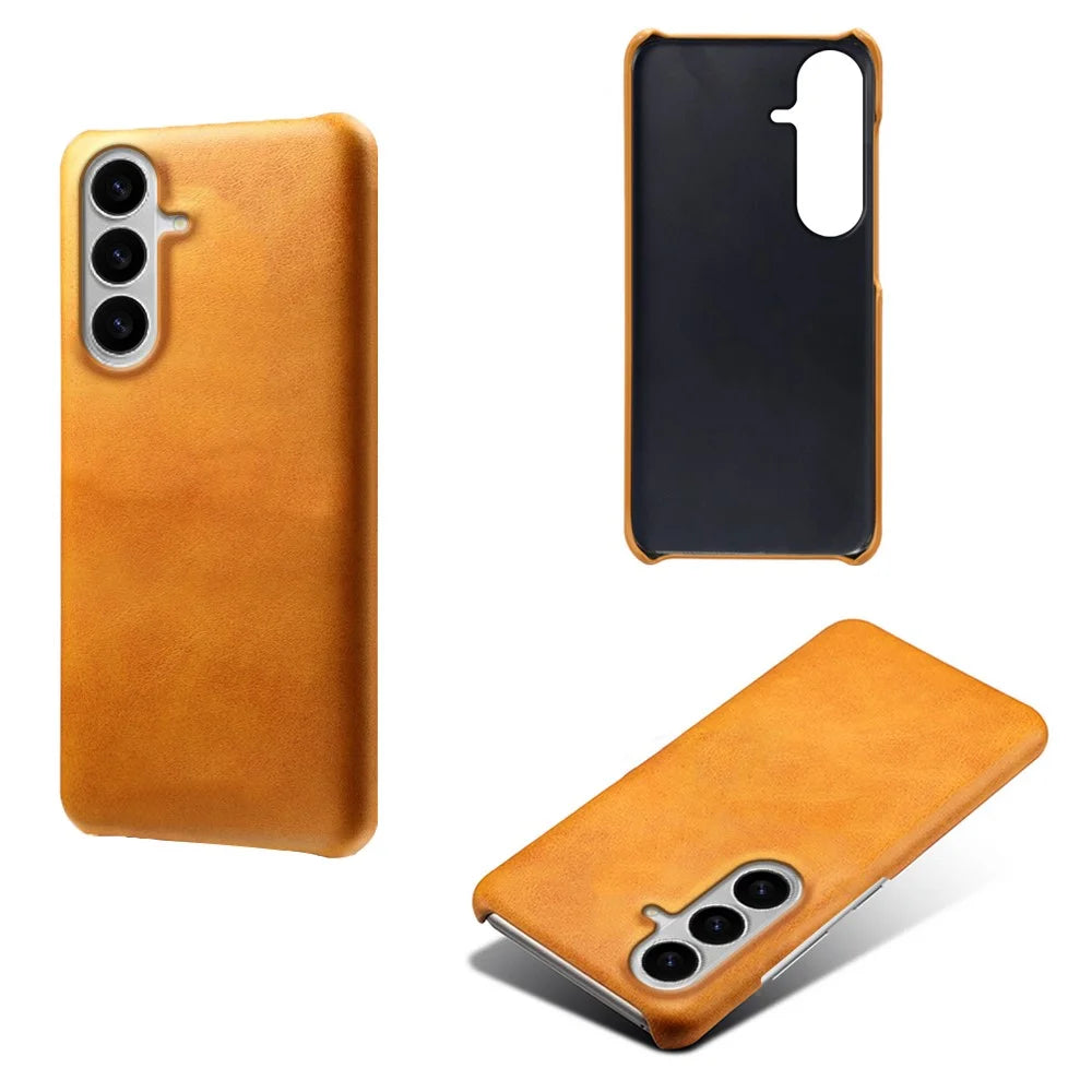 For Samsung Galaxy S26 Case Calf Texture PU Leather Hard PC Protective Phone Cover - Orange - 2