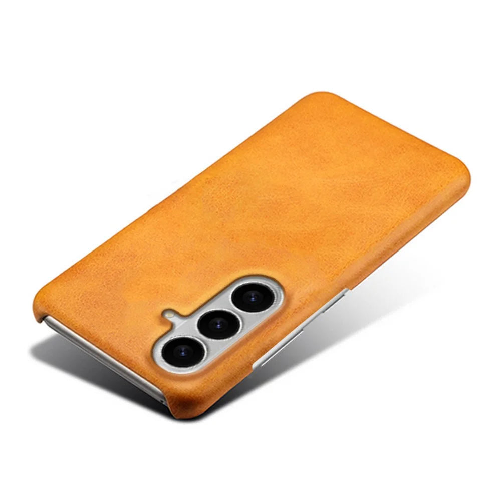 For Samsung Galaxy S26 Case Calf Texture PU Leather Hard PC Protective Phone Cover - Orange - 3