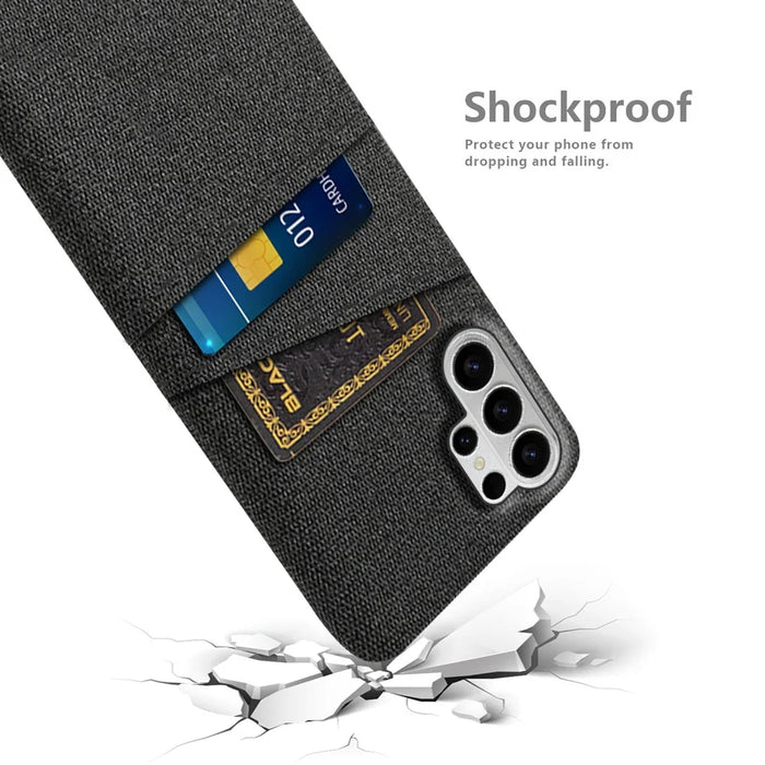 For Samsung Galaxy S26 Ultra Case Cloth + Hard PC Phone Cover with Dual Card Slots - Black - 4