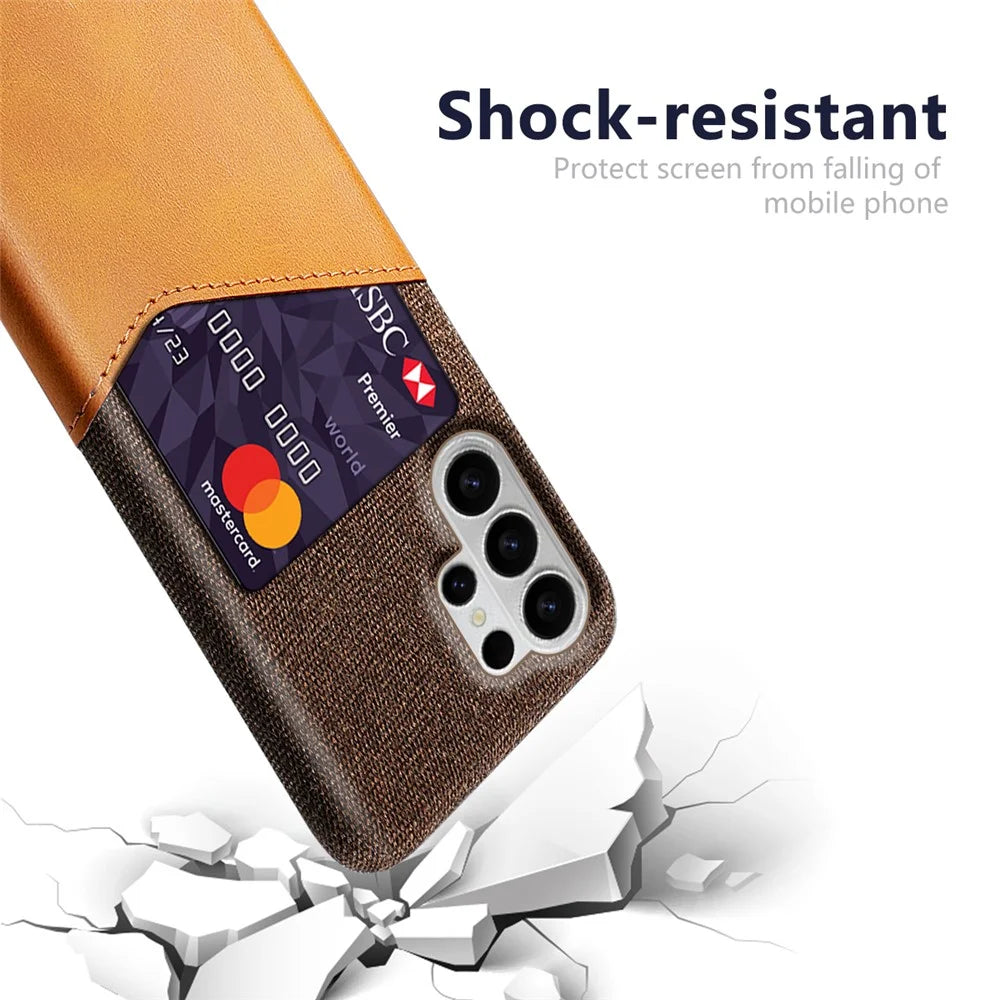 For Samsung Galaxy S26 Ultra Case PU Leather Cloth Texture Hard PC Phone Cover with Card Holder - Orange - 2